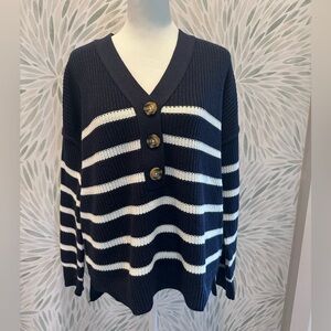 Rachel Zoe Women’s Blue and White Striped Buttoned Nautical Sweater Size Small